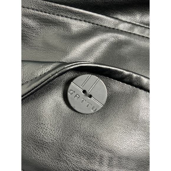 Orttu Freddie Jacket Military Style Faux Fur Black Vegan Faux Leather Aqua Belt - Picture 13 of 14